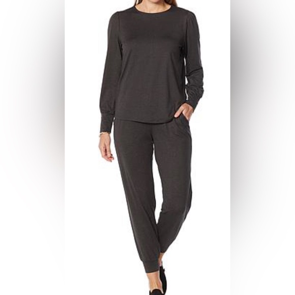 G by Giuliana G Knit 2 Piece Heather Charcoal Jogger and Top Set Size LP - Picture 2 of 16